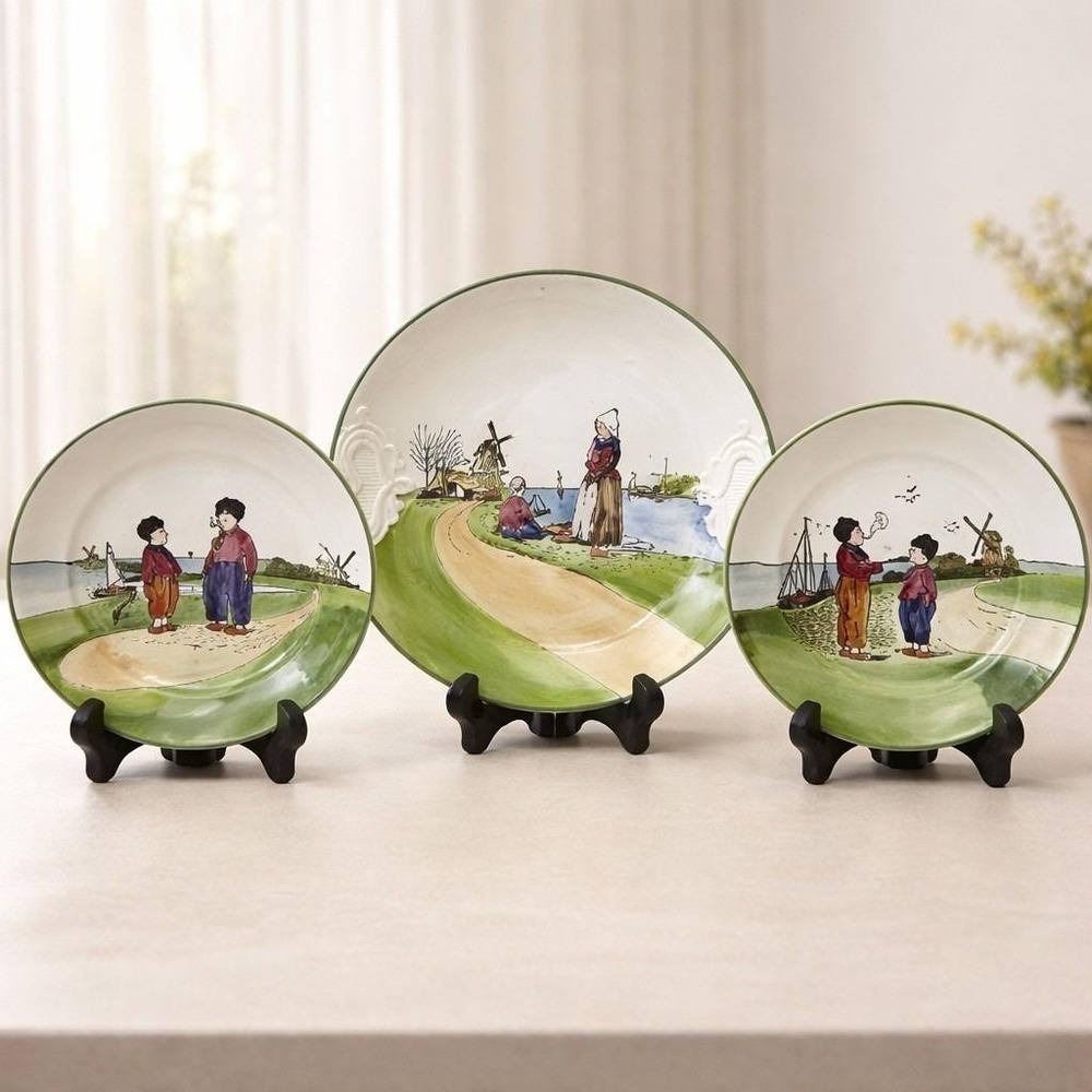 Set‎ Of 3 Vintage GS Zell Germany Hand Painted Dutch Figures, Children, Windmill